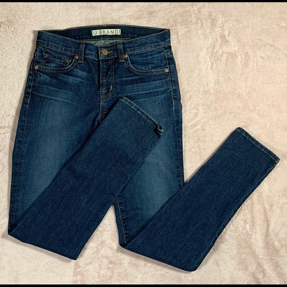 J Brand Mid Rise‎ Skinny Jeans Dark Worn Stretch Denim Womens 25